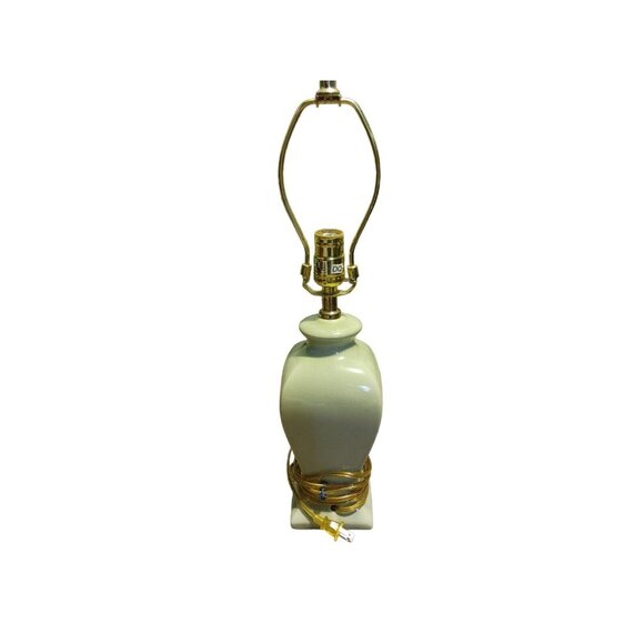 Vtg French Provincial Light Green Apple Glaze & Gold Accent Ceramic Table Lamp - Picture 1 of 4
